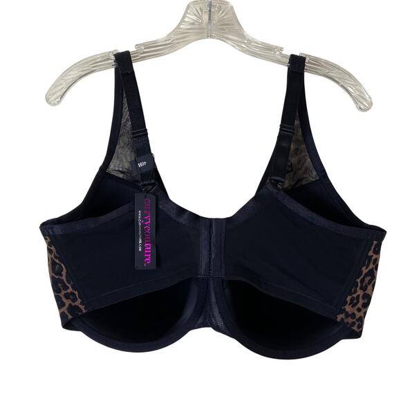 Curvy Couture NWT 40H Sheer Mesh Plunge T-Shirt Bra in Designer Leopard Print - Picture 4 of 16